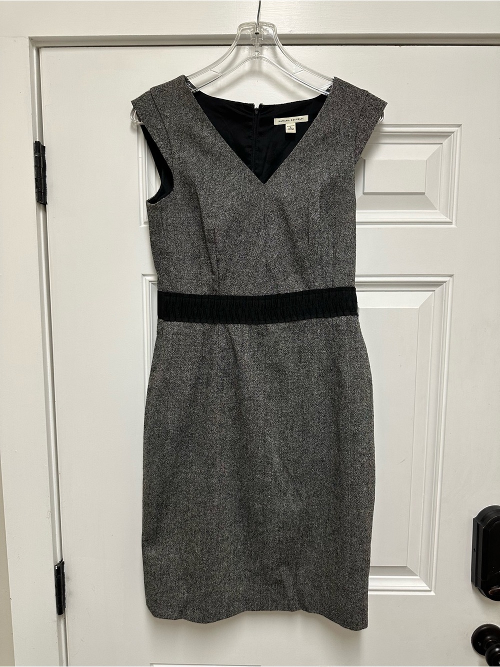 Banana Republic Gray/Black Sheath Dress with Black Waistband